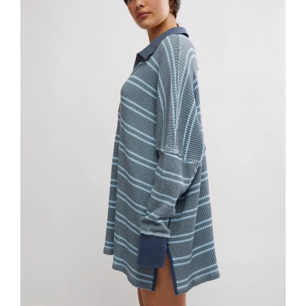 FREE PEOPLE We The Free Striped Travis Polo / Heather Grey Combo - Picture 2 of 6